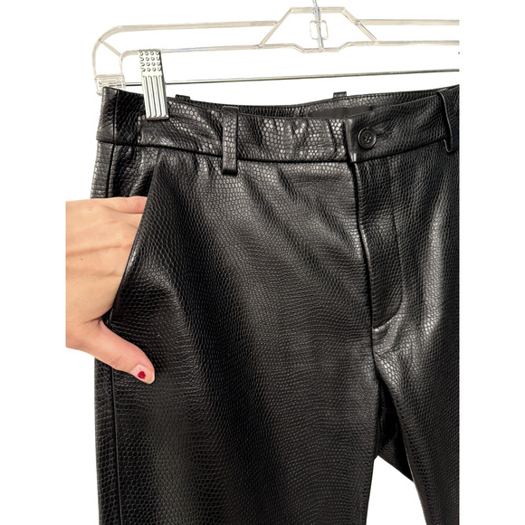 NWT! Nili Lotan 0 Lambskin Leather Pants $1290 Snakeskin Crop Straight Leg Black - Picture 5 of 13